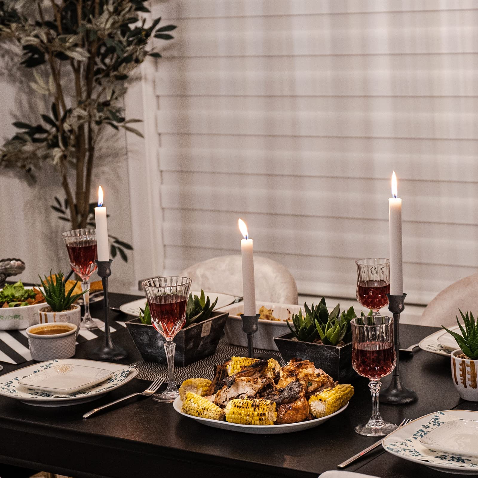 3-Pack Metal Candlestick Holders Set - Elegant Taper Candle Stand for Table Centerpiece, Fireplace Mantel & Holiday Decor - Perfect Wedding, Thanksgiving, Christmas & Housewarming Gift - Ideal for Romantic Dinners, Cozy Evenings & Festive Celebrations
