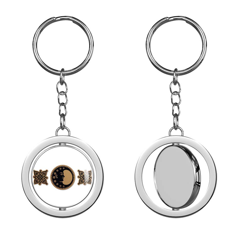 Moon Ethnic Tribal Cute Design Silver Chrome Spinning Double Sided Keychain Keyring - Perfect for Gifts, Car Keys, Backpacks & Travel Accessories