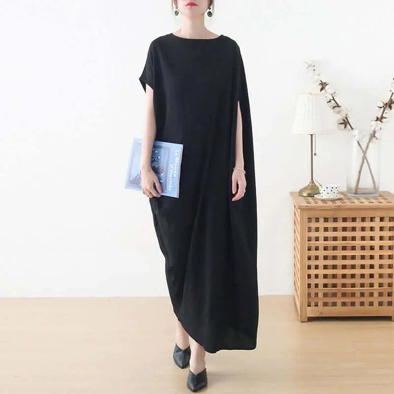 Elegant Asymmetrical Bat Sleeve Midi Summer Dress - Flowy Boho Chic Women's Dress for Beach, Vacation & Date Night