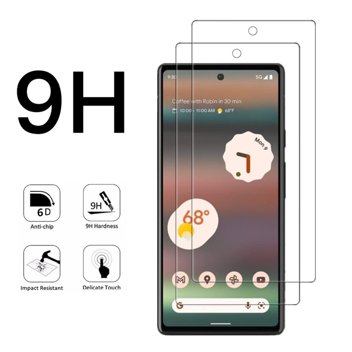 VIESUP 2-Pack HD Clear Tempered Glass Screen Protector for Google Pixel 6a - 9H Hardness, Anti-Scratch, Case Friendly for Daily Protection