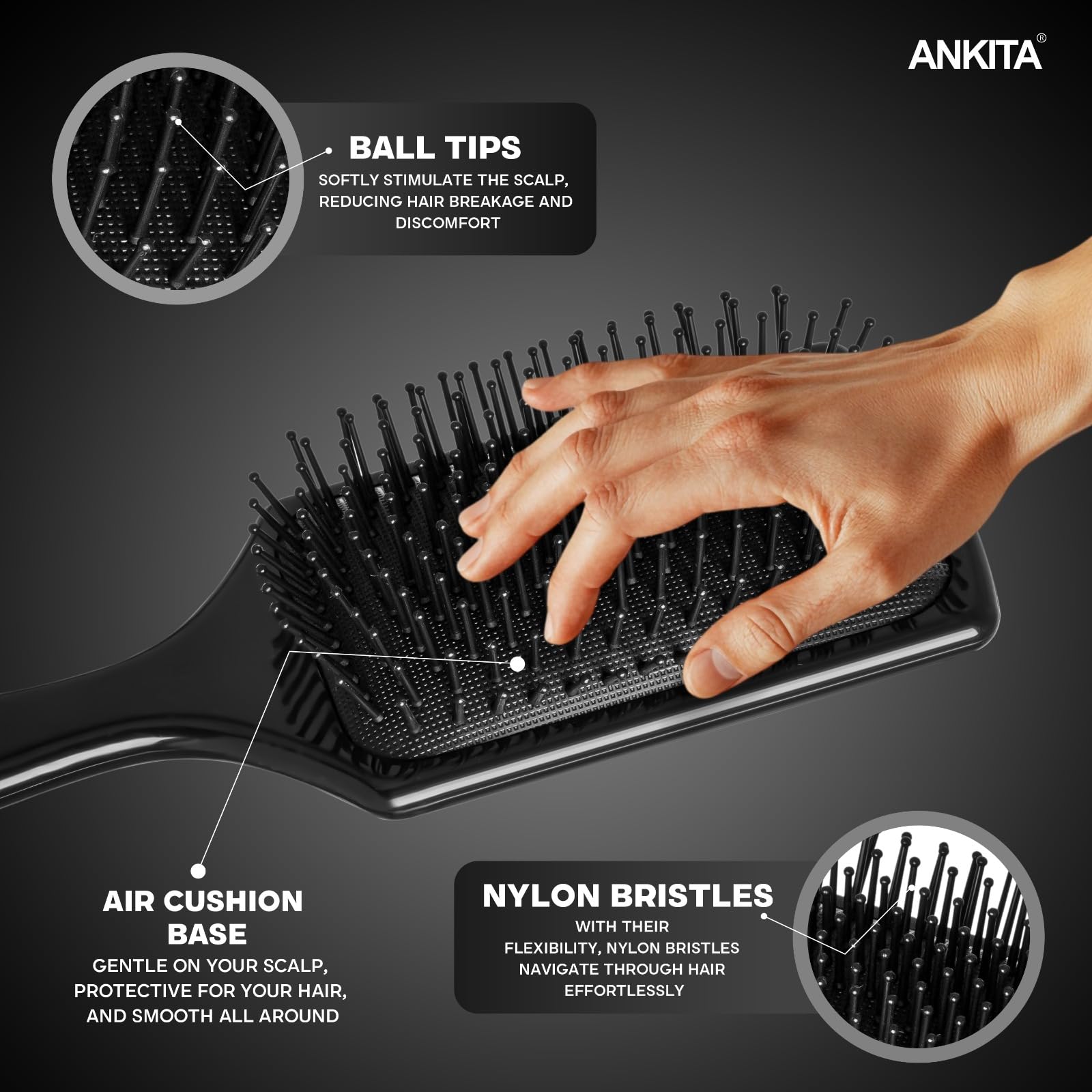 Ankita Flat Paddle Hair Brush with Nylon Bristles - Strong & Flexible Detangling Brush for Smoothing & Straightening Hair - Ideal for Men & Women (A-11) | Perfect for Daily Styling, Salon Use & Travel Essentials