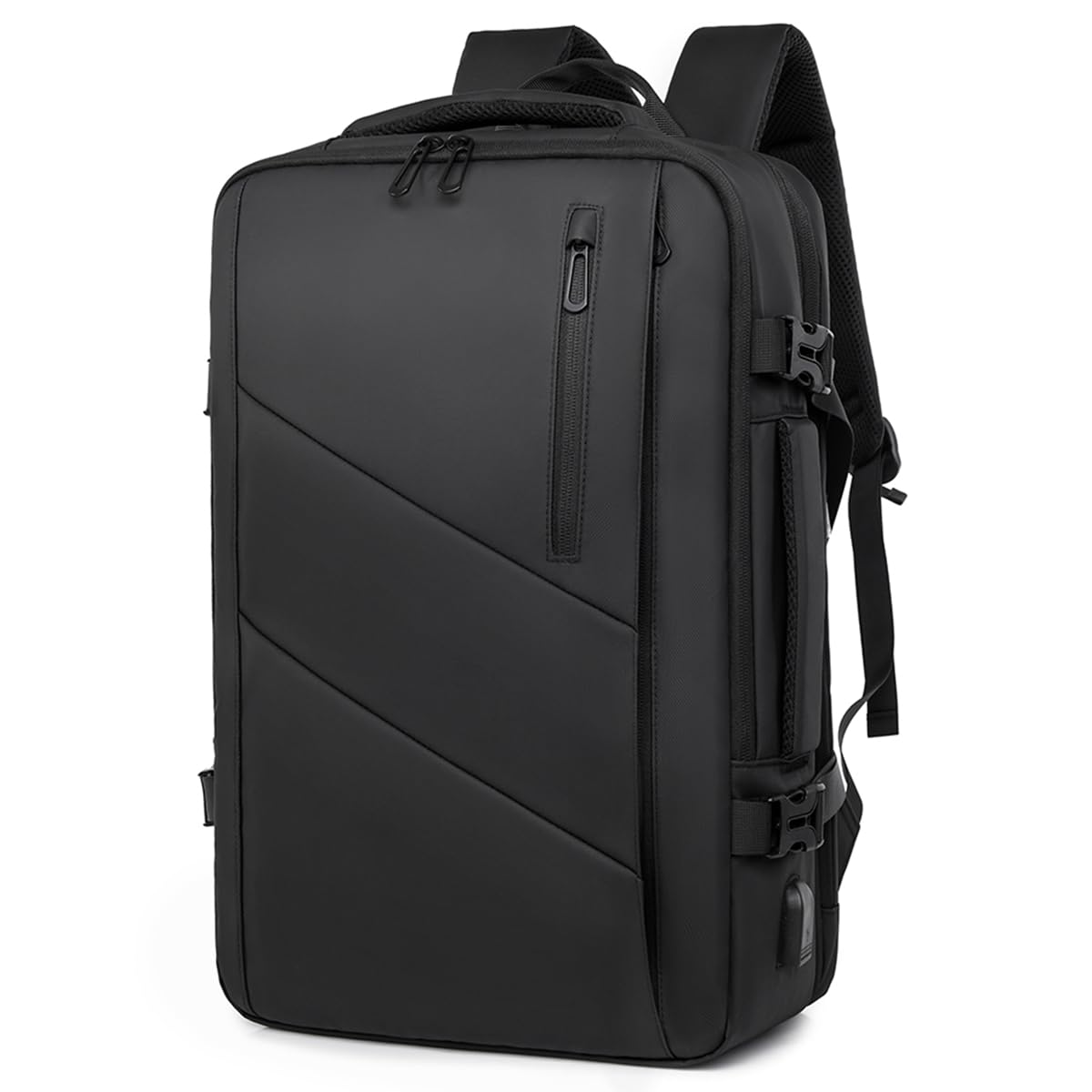 VGOAL 26-44L Expandable Travel Laptop Backpack for 17.3 Inch Laptop - Water-Resistant Business Rucksack with USB Charging Port - Perfect for Airplane Carry-On, Weekender Trips & Daily Commute (Black)
