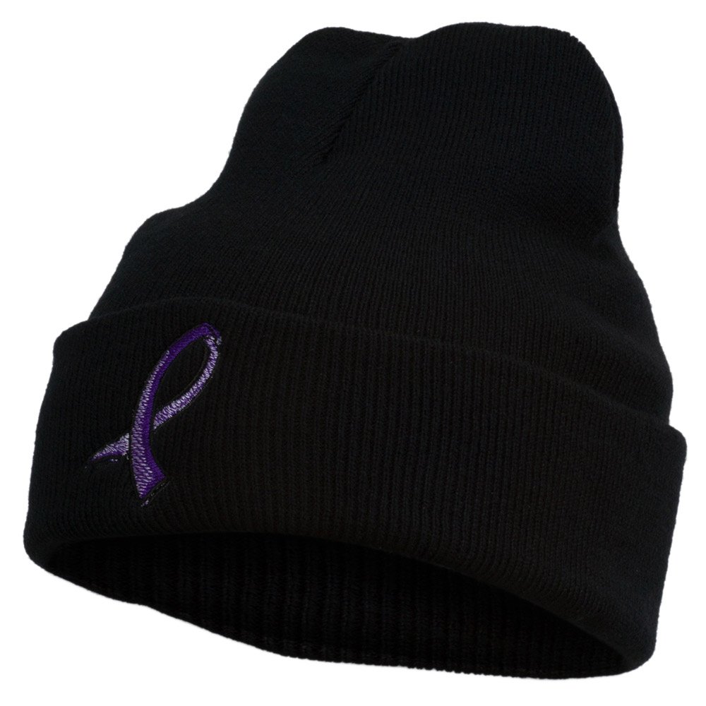 Cancer Awareness Ribbon Embroidered Beanie Hat - Soft Long Knit Cap for Chemo Patients & Supporters | Winter Warmth & Fundraising Events
