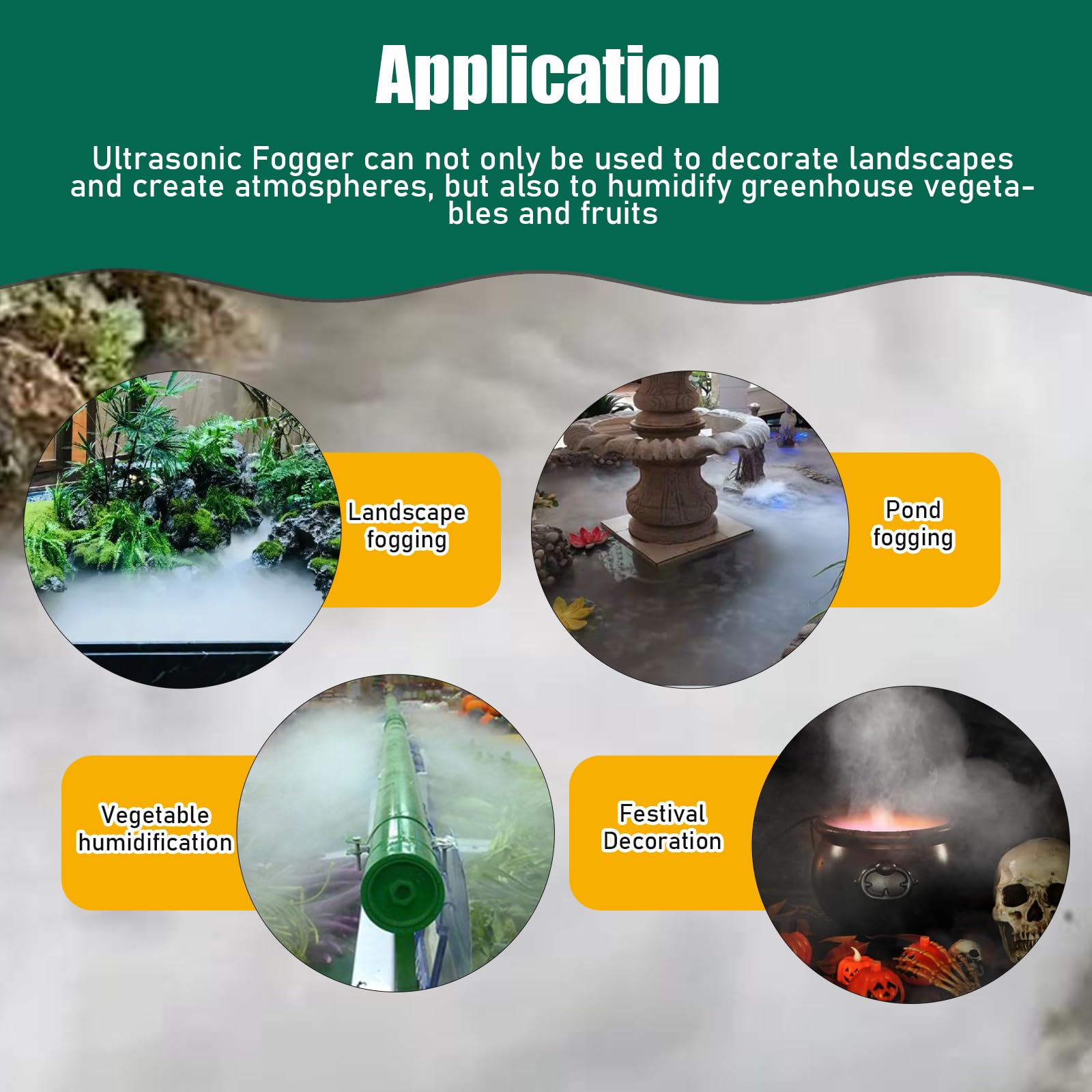 12 Head Ultrasonic Mist Maker Fogger with Float, Waterproof Power Supply & Ceramic Disc - Humidifier for Greenhouse, Halloween Decor, Pond, Garden, and Indoor Plants (Perfect for Home, Party, and Outdoor Use)