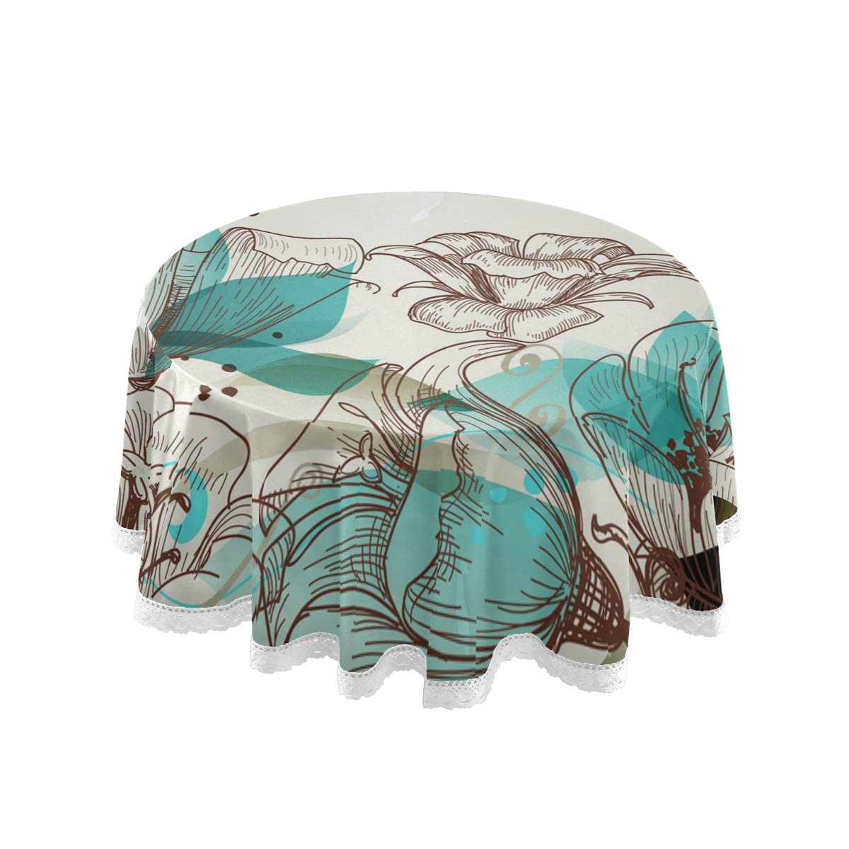 Vintage Floral Round Tablecloth 60 Inch - Polyester Circular Table Cover for Dining, Holiday, Banquet, Wedding, Thanksgiving & Christmas - Perfect for Indoor and Outdoor Decor