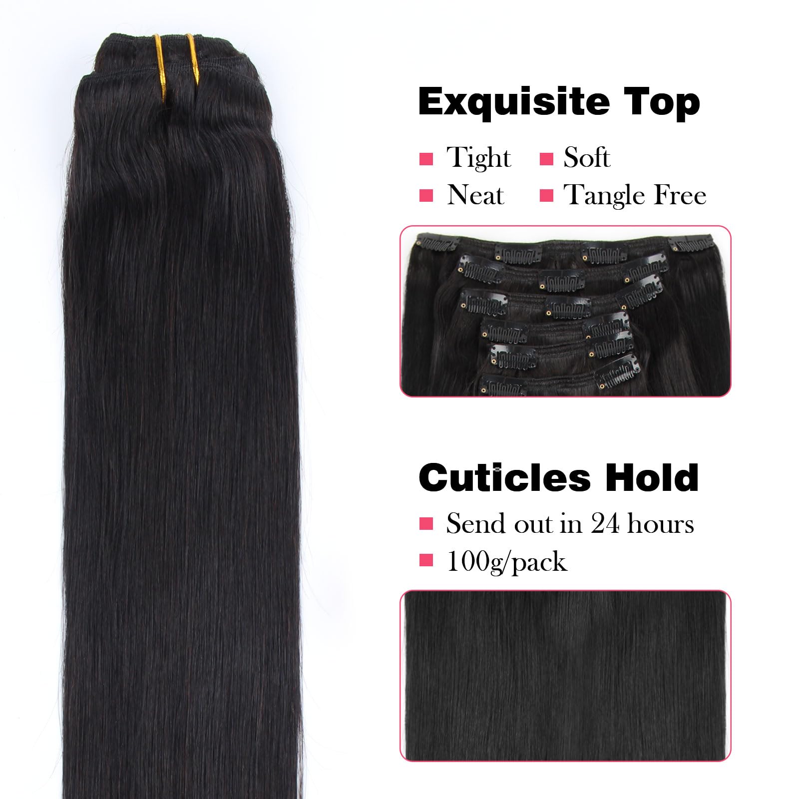 Premium Sassina Silk Straight Clip-in Hair Extensions – 100% Remy Human Hair, Double Weft, Natural Black (#1B) – 16 Inch, 120g, 7-Piece Set for Full Head Volume | Perfect for Daily Styling, Parties & Special Occasions