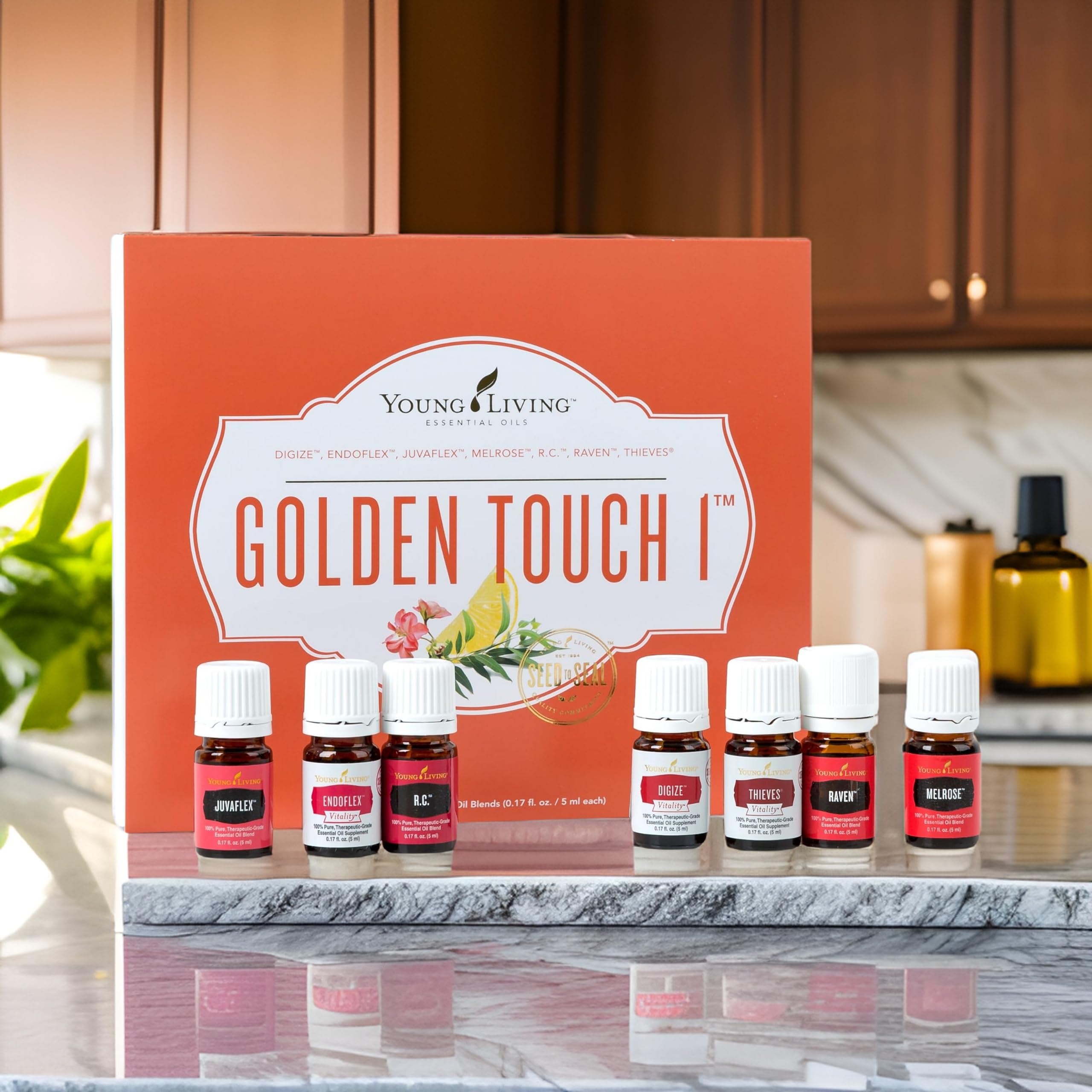 Young Living Golden Touch 1 Essential Oil Set - 7 x 5ml Winter Wellness Blends for Healthy Lifestyle & Spiritual Uplift - Natural Aromatherapy Solutions for Home, Meditation & Stress Relief