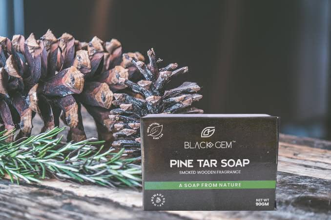 Black Gem Pine Tar Natural Organic Soap for Bath & Skin Care | Best Ayurvedic Medicated Soap with Himalayan Ingredients | Pack of 2 | Perfect for Eczema, Psoriasis & Daily Cleansing