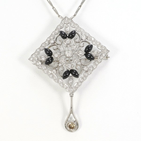 18K White Gold Onyx Diamond Necklace for Women - Elegant Black Onyx Pendant with Diamond Accents | Perfect for Weddings, Anniversaries & Special Occasions