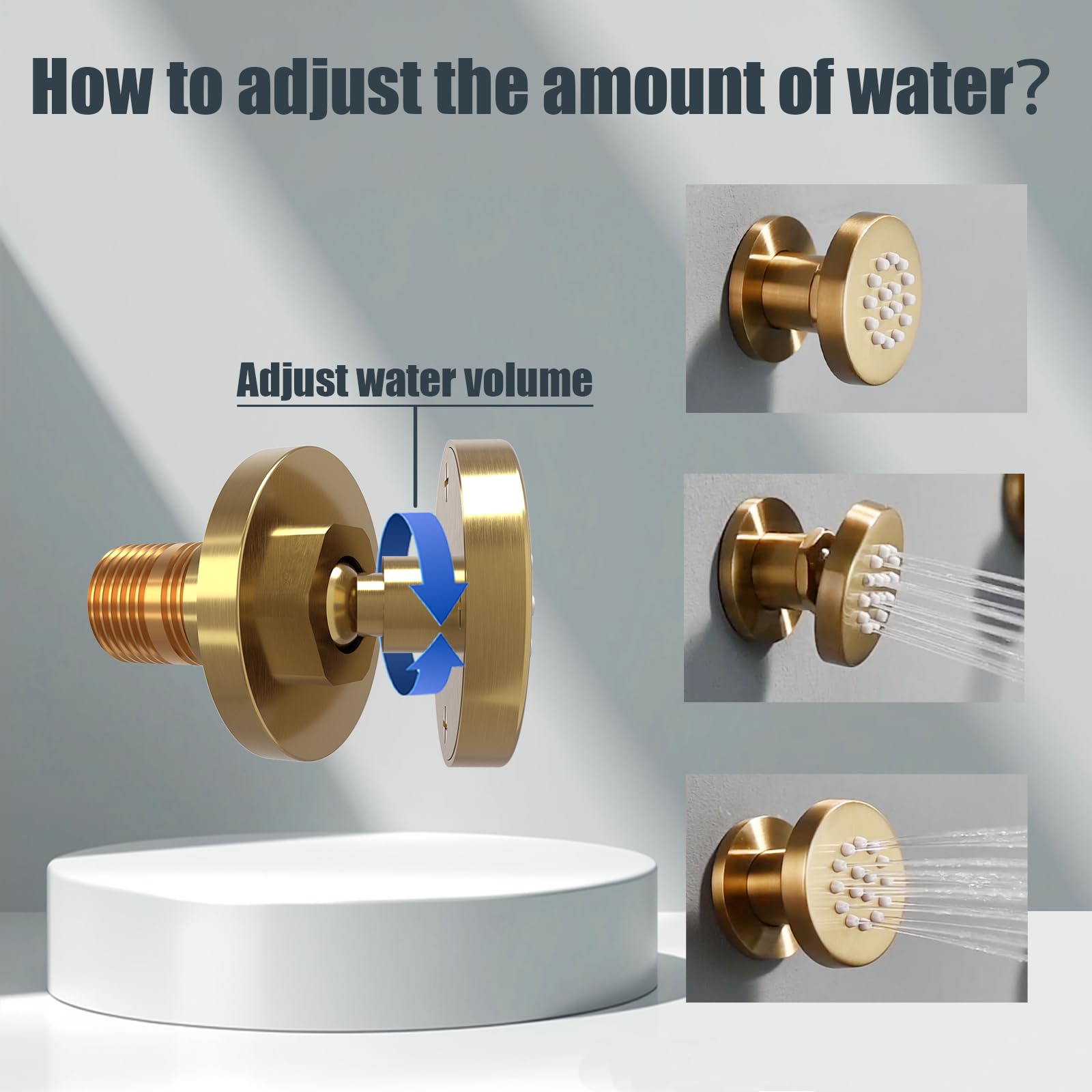 Adjustable Round Shower Head with On/Off Switch - Wall Mount Body Spray Jets with 360° Rotation & Flow Control in Gold Finish - Perfect for Spa-Like Bathroom Experience and Relaxing Shower Sessions