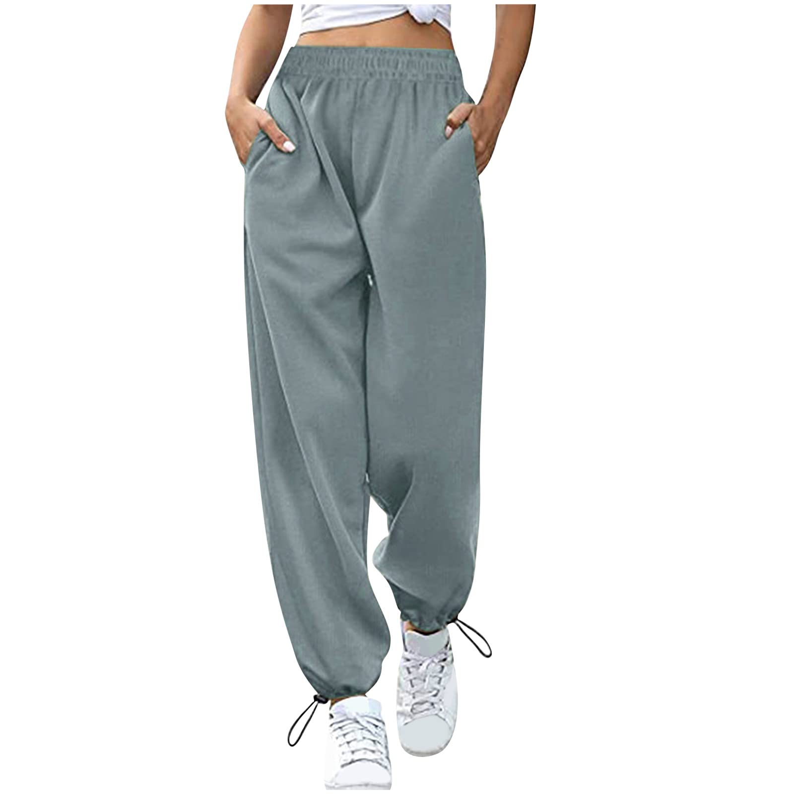Women's High Waisted Sweatpants - Soft Stretchy Jogger Pants with Drawstring Waist & Cuffed Bottom | Comfy Casual Workout Trousers for Yoga, Running, Lounging & Travel