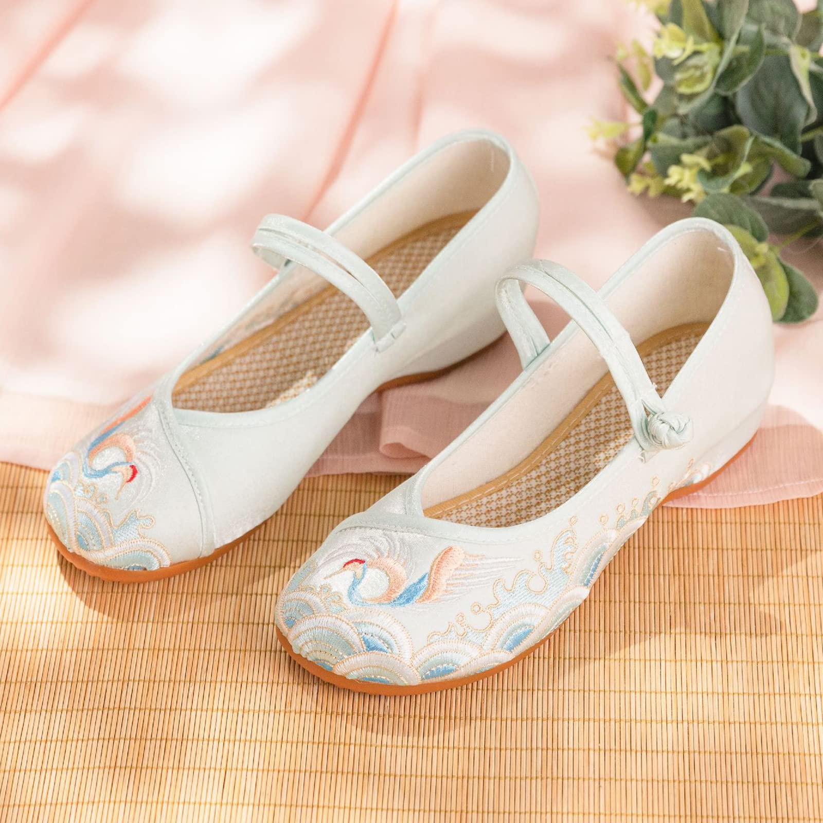 Chinese Embroidered Floral Slip-On Loafers for Women - Comfortable Round Toe Mary Jane Ballet Flats - Perfect for Casual Wear, Office & Special Occasions