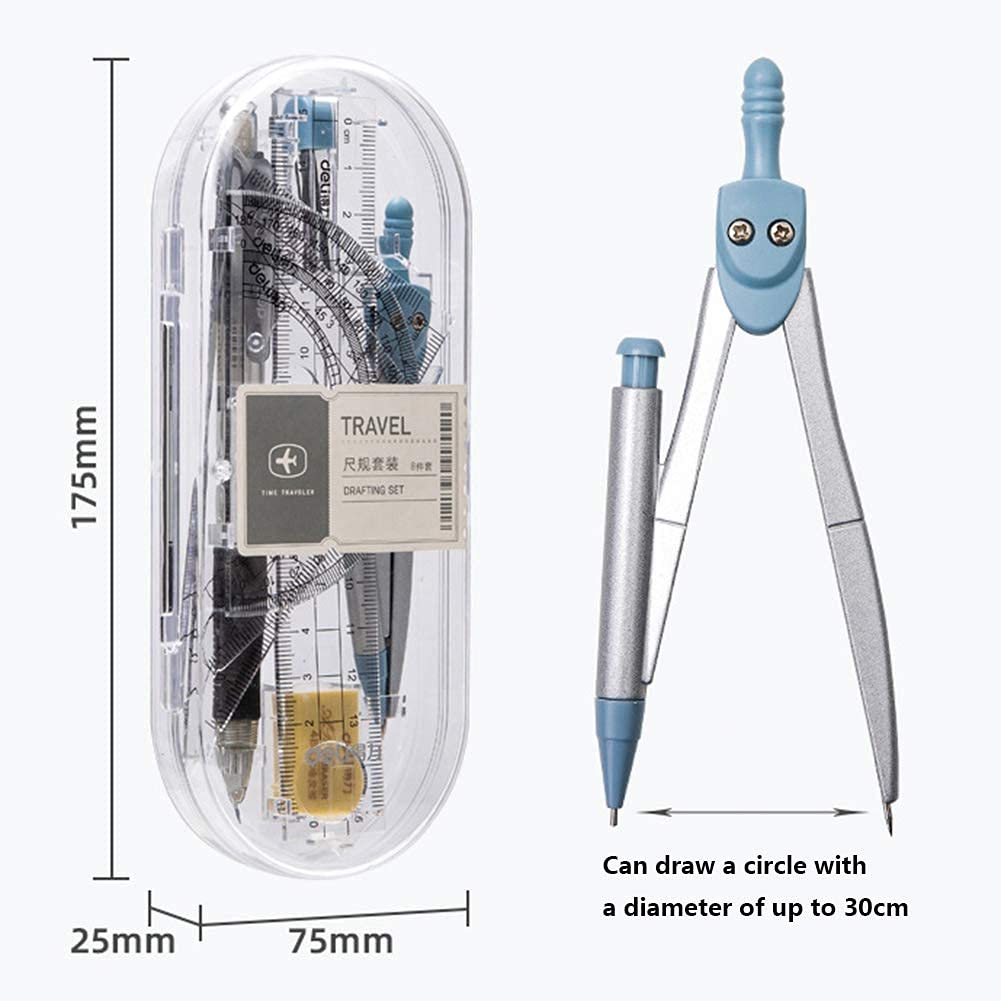 8-Piece Math Geometry Kit Set with Protractor, Rulers, Compass, Pencil Lead Refills & Eraser - Perfect for Students, Engineers & Artists - Back to School Supplies & Technical Drawing Tools