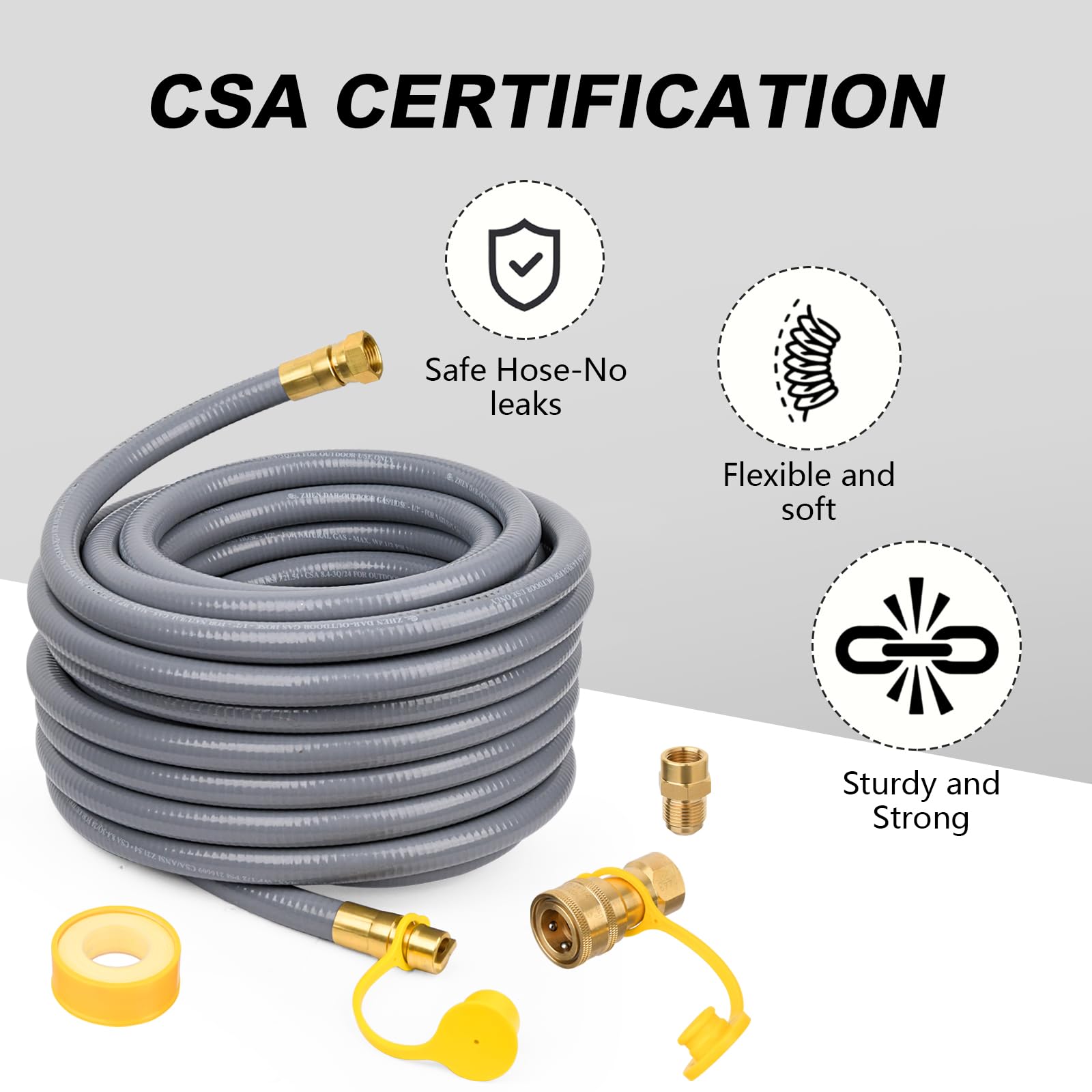 1/2 Inch 10Ft Natural Gas Hose with Quick Connect Fittings - CSA Certified for Blackstone Griddle, Grill, Patio Heater, Pizza Oven & BBQ Conversion | Durable Outdoor Gas Line for Backyard Cooking & Heating