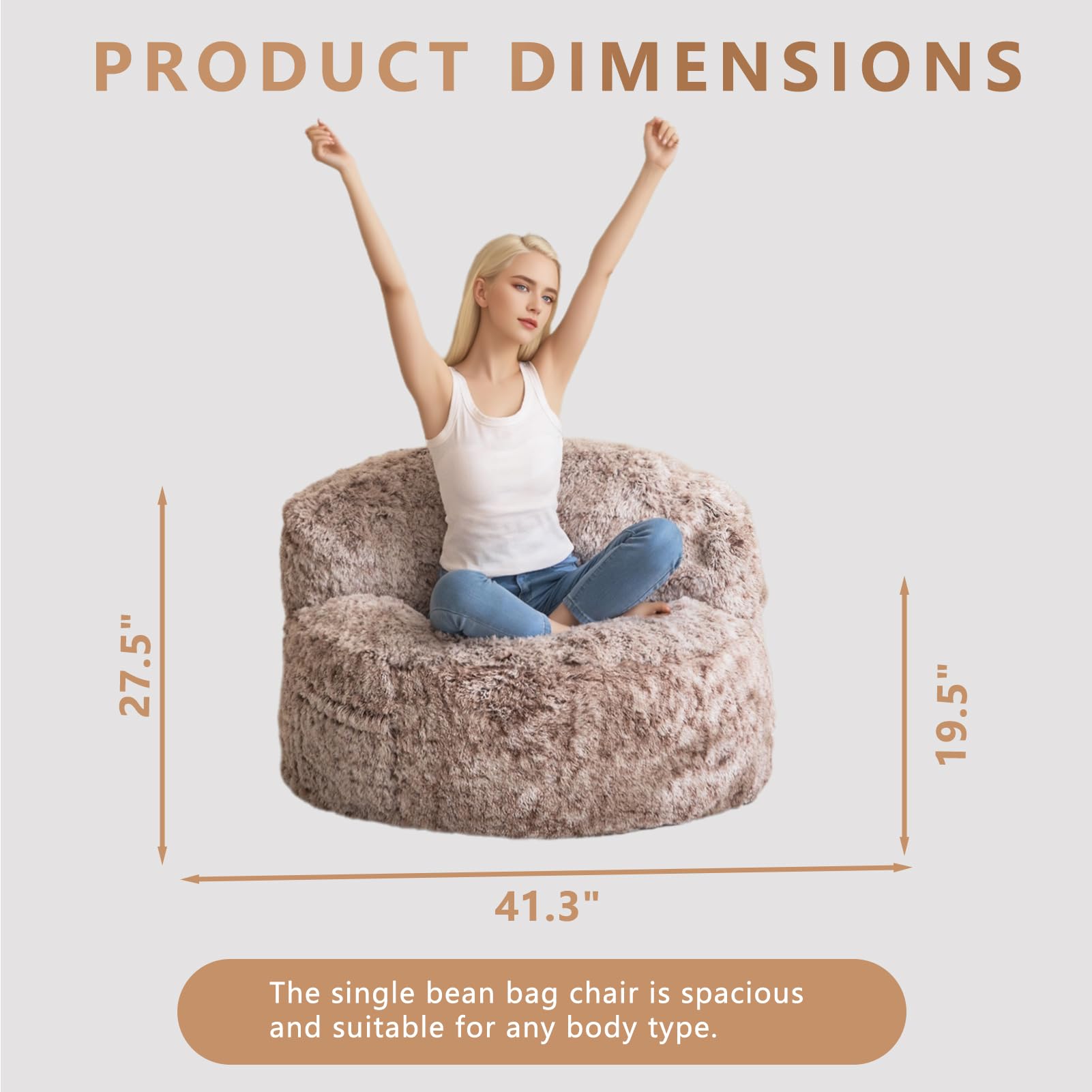 BYBYME Giant Faux Fur Bean Bag Chair - Large Bean Bag Couch with Filler for Adults, Oversized Lazy Sofa Accent Chair with Pocket - Perfect for Living Room, Bedroom, Game Room & Movie Nights