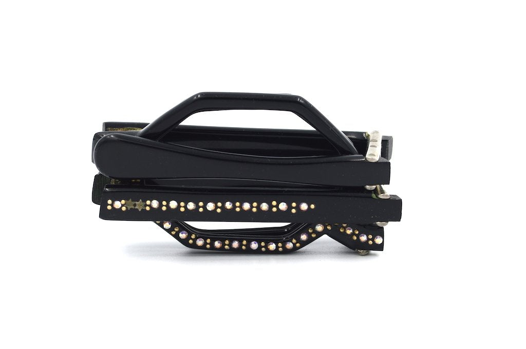 Hexagonal Fold Up Black 1/2 Inch Diamante Jewelry - Perfect for Evening Parties, Weddings & Special Occasions