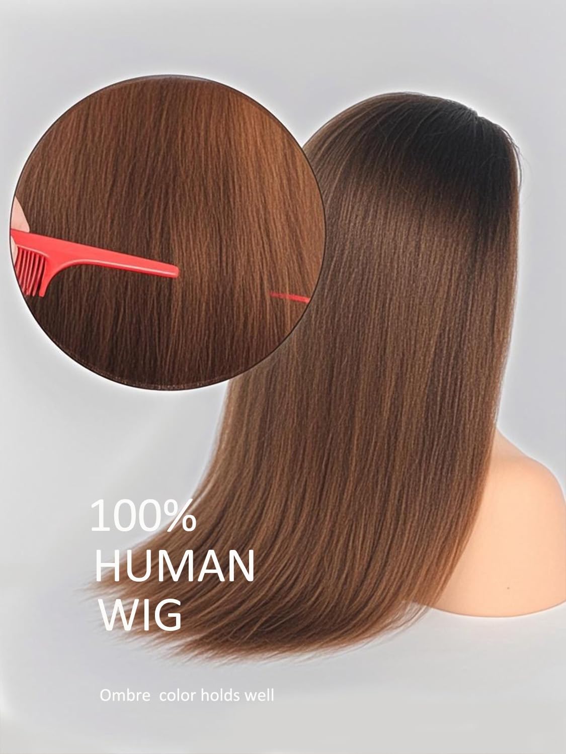 13x4 HD Lace Front Wig Human Hair - Ombre Kinky Straight Pre Plucked with Baby Hair for Black Women | 20 Inch Yaki Straight Lace Frontal Wigs | Perfect for Daily Wear, Parties & Special Occasions