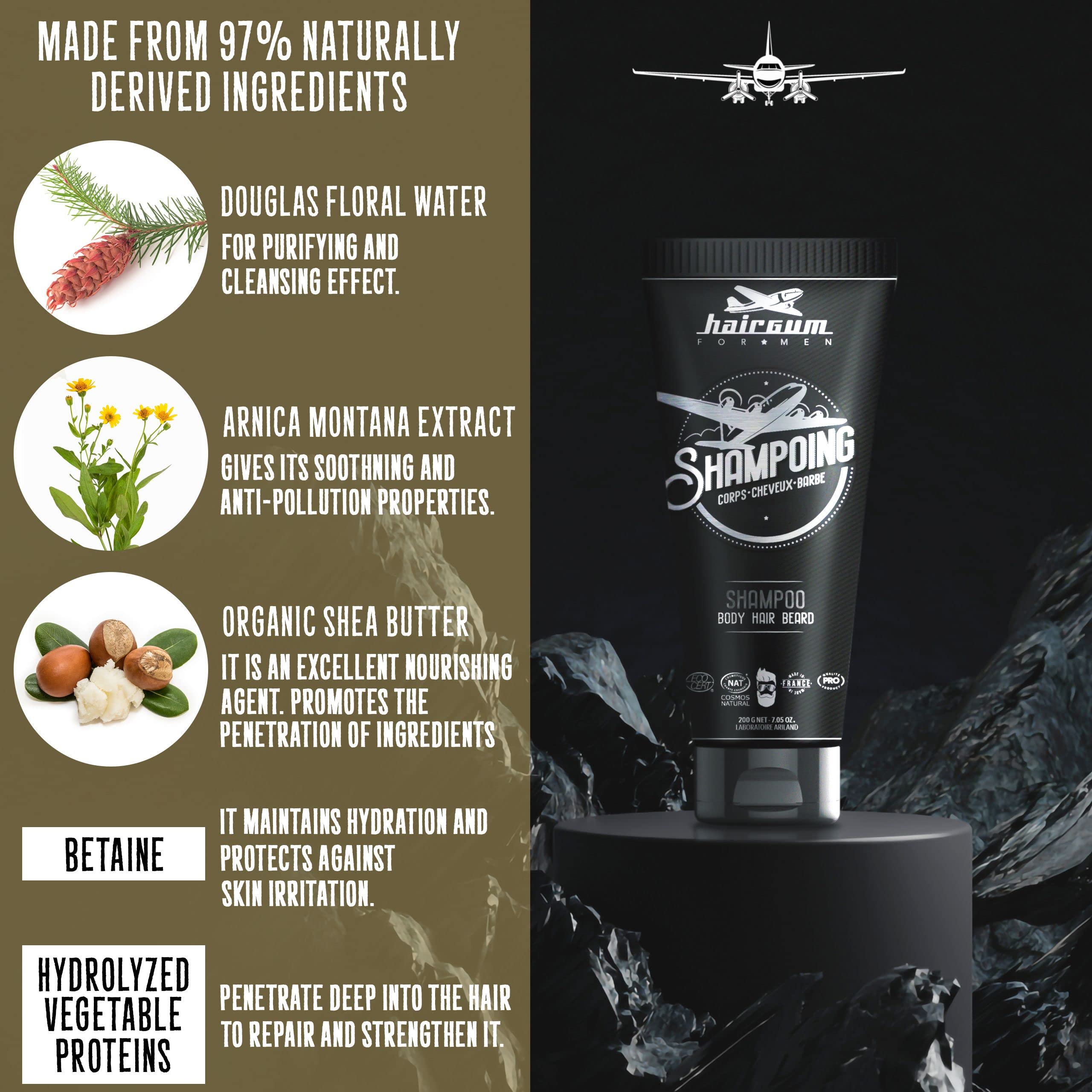 Organic Men's Hair & Beard Shampoo with Shea Oil - All-in-One Cleansing & Moisturizing Shampoo for Hair, Beard & Mustache - 7 oz | Daily Grooming for Soft, Healthy Hair & Facial Hair at Home or Gym