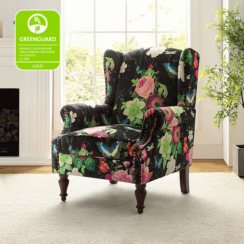 Felix Upholstered Wingback Armchair with Spindle Legs - Comfortable Living Room Chair for Reading & Relaxing - Perfect for Home Office, Bedroom or Lounge Area