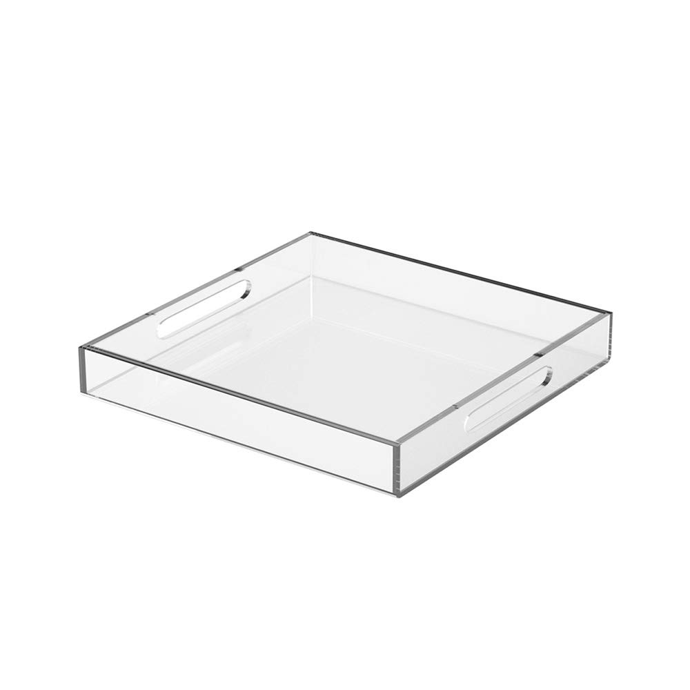 NIUBEE 10x10 Inches Clear Acrylic Serving Tray - Spill Proof Decorative Tray with Handles for Coffee Table, Ottoman, Countertop Organizer - Perfect for Home Decor, Party Serving & Bathroom Storage