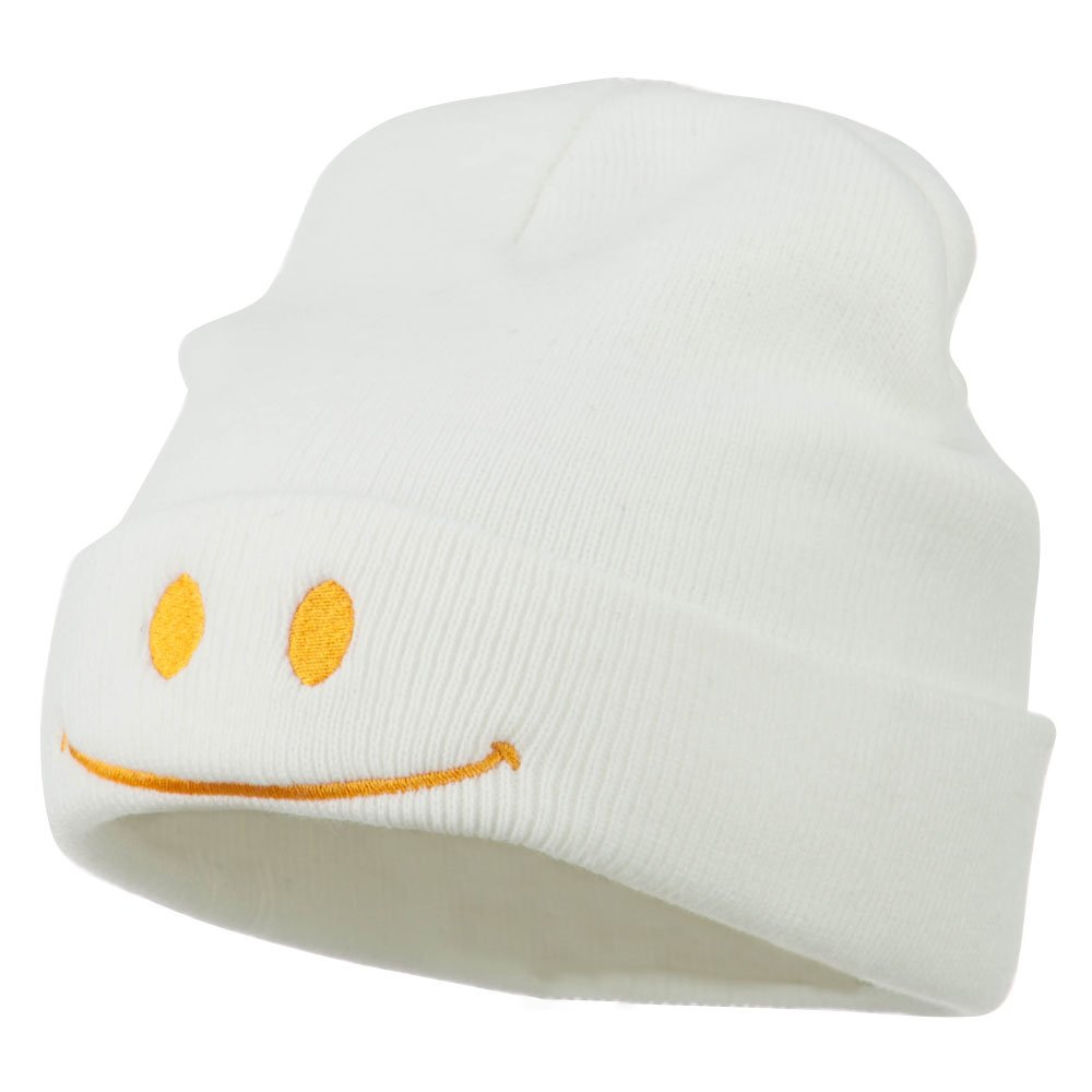 Happy Smile Face Embroidered Knit Beanie Hat - Warm Winter Cute Unisex Beanie for Men & Women - Perfect for Outdoor Activities, Skiing, Snowboarding, and Casual Winter Fashion