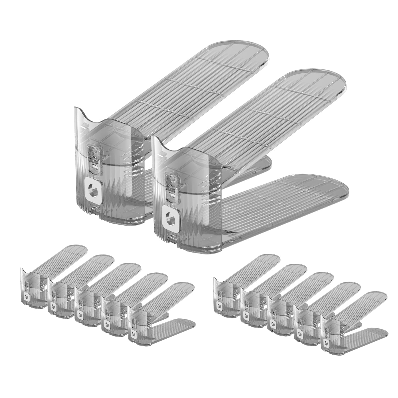 CiBiZi Clear Shoe Organizers - 12 Pack Space Saving Shoe Stackers for Closet | Shoe Display Shelf & Rack Holder for Pair of Shoes | Perfect for Small Spaces, Sneaker Collection & Closet Organization (Grey)