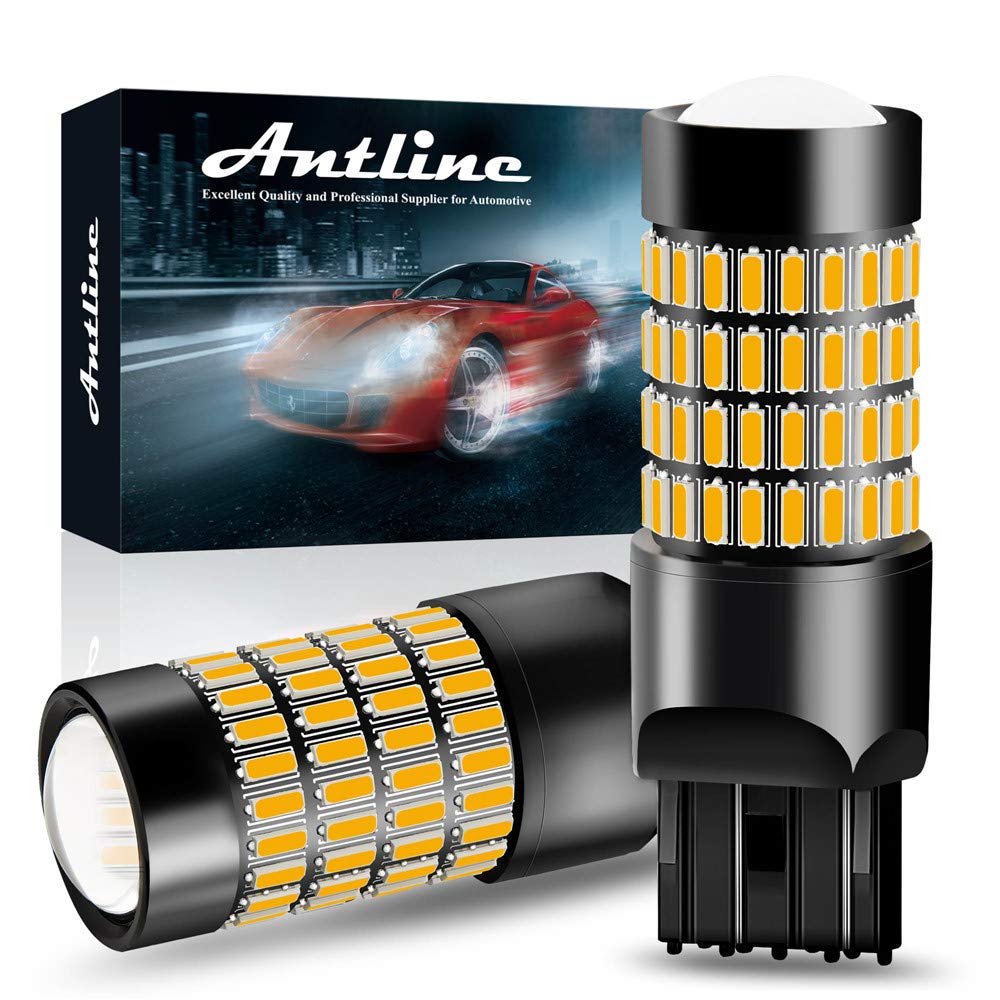 Antline 7443 LED Bulbs - Super Bright 4014 102-SMD 7440/7441/7443/7444 T20 992 W21W LED Bulbs with Projector - Amber Yellow Turn Signal & Parking Lights (2-Pack) - Perfect for Car Turn Signals, Side Markers & Running Lights
