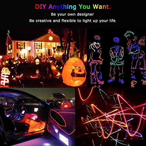 JIGUOOR 16.4ft EL Wire Battery Pack - 5m Bright Neon Light Strip with 360° Illumination for DIY, Party, Halloween & Christmas Decorations - Orange Neon Tube Rope Lights for Festival, Pub, Home & Outdoor Events