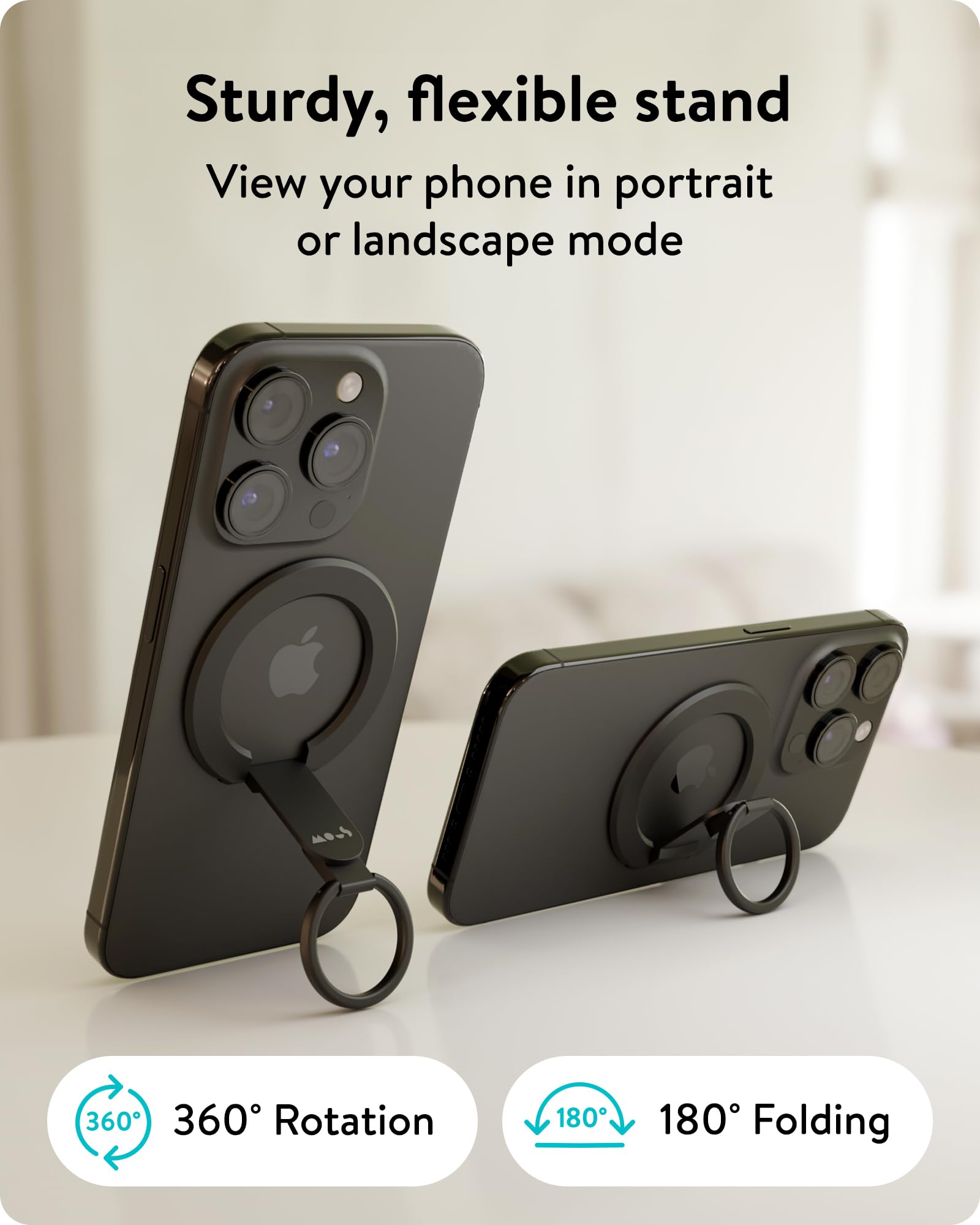 Mous Magnetic Phone Grip and Stand - MagSafe Compatible Phone Ring Holder & Kickstand (Perfect for Hands-Free Viewing, Gaming, and Secure Grip)