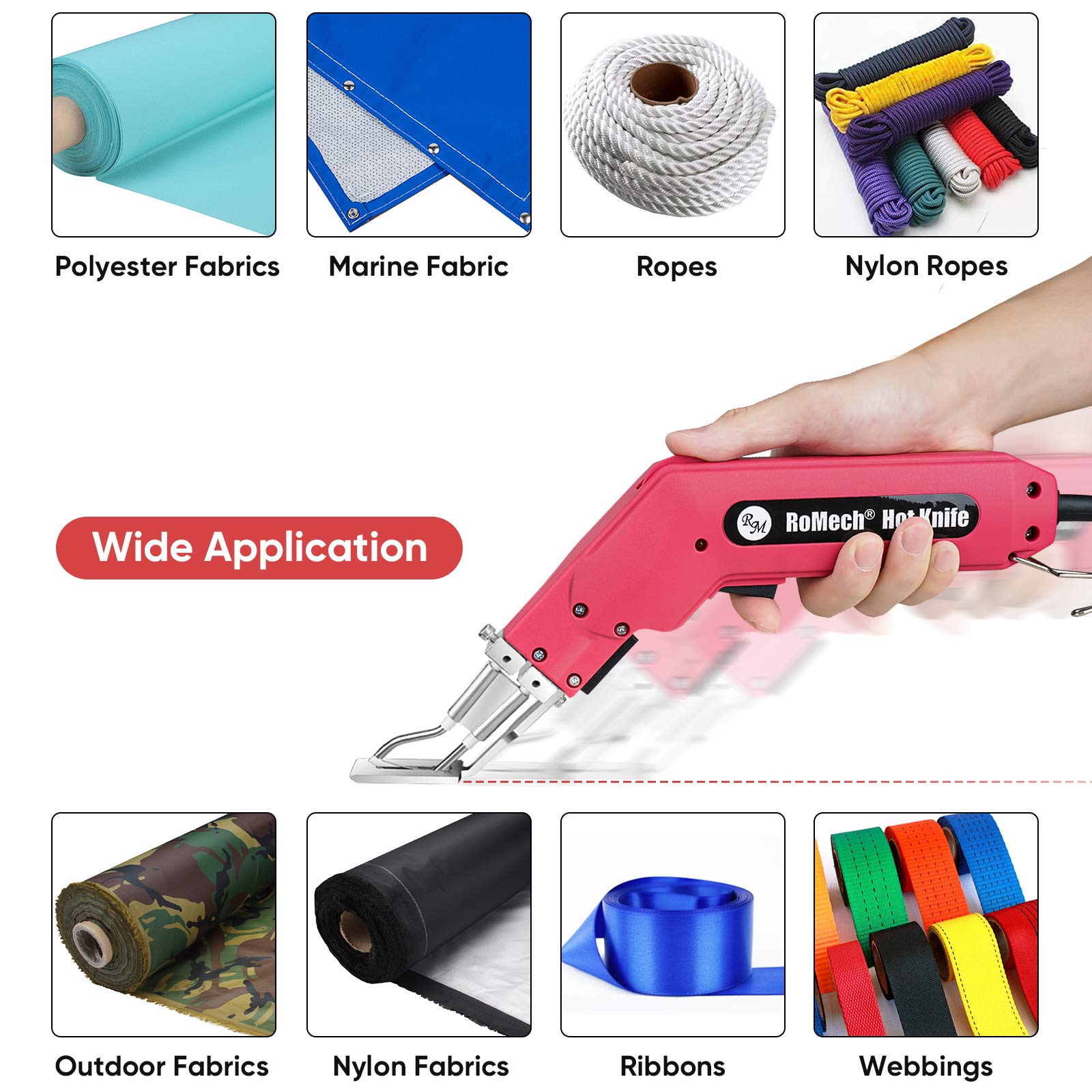 ROMECH 100W Electric Fabric Cutter - Professional Hot Knife Heat Sealer with Adjustable Temperature, Rope & Plastic Cutting Tool Kit with Blades & Accessories (100W, RM-014) - Perfect for DIY Crafts, Upholstery, Marine Rope Cutting & Industrial Fabric Sealing