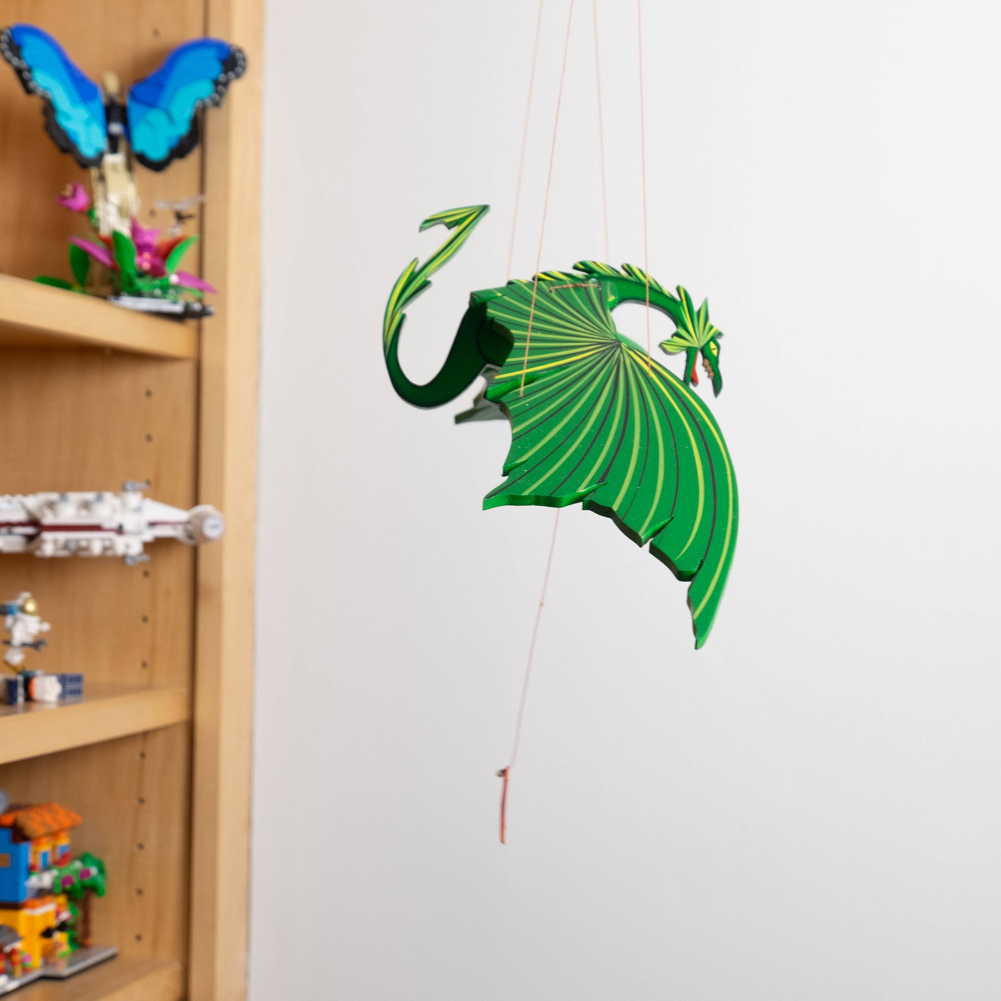 Green Dragon Flying Mobile - Handmade Nursery Decor for Baby Room, Gender Neutral Nursery Theme, Perfect for Baby Showers & Newborn Gifts | Soothing Motion & Calming Visual Stimulation for Infants