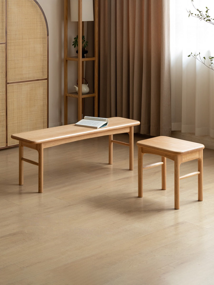 Solid Oak Wood Modern Soft Tea Stool - Comfortable & Stylish Footrest Ottoman for Living Room, Bedroom, or Tea Ceremony