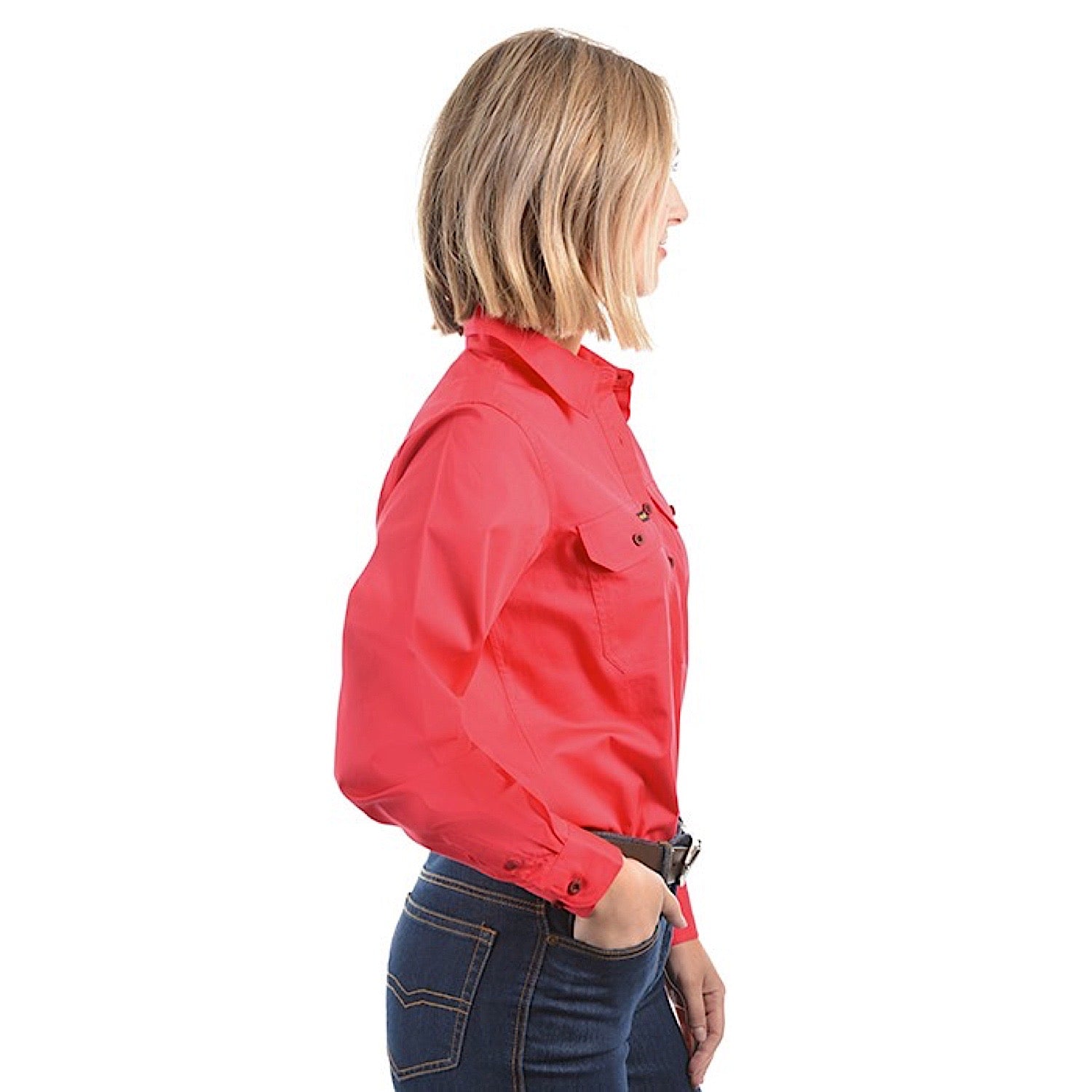 Hard Slog Women's Half Placket Light Cotton Shirt - Red Poppy Floral Print | Casual Office Wear & Spring Summer Fashion