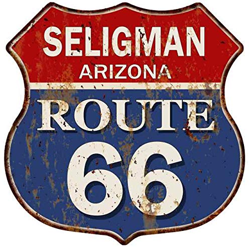 Vintage SELIGMAN, ARIZONA Route 66 Shield Metal Sign - 12x12 Inch High Gloss Wall Decor for Man Cave, Garage, Bar & Retro Diner - Perfect Gift for Road Trip Enthusiasts