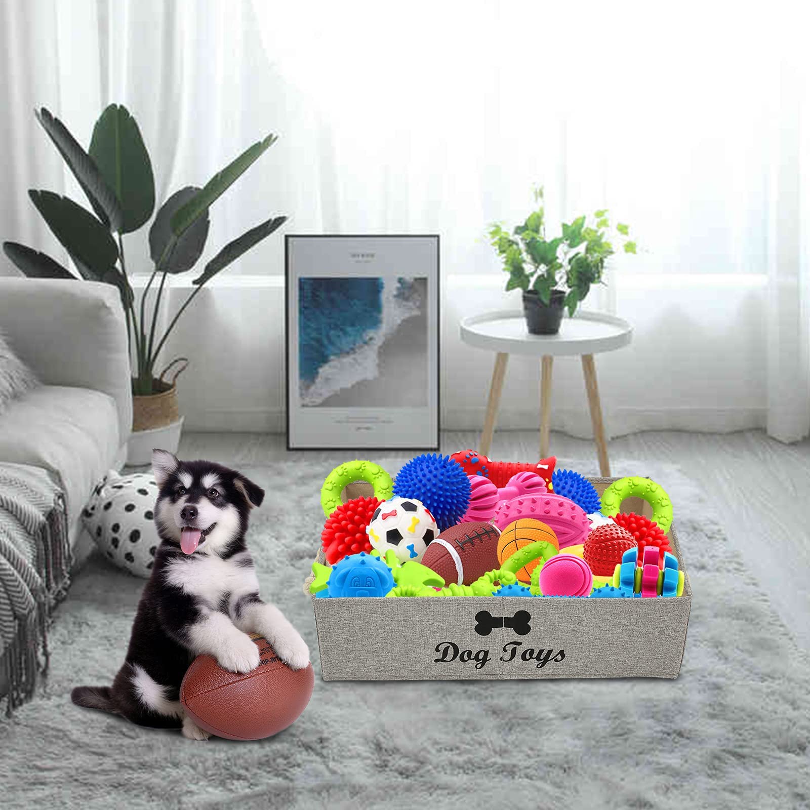 Morezi Large Dog Toy Storage Bin - Puppy Shallow Toy Basket for Living Room, Playroom & Closet - Light Brown Home Organization Solution for Pet Supplies & Chew Toys