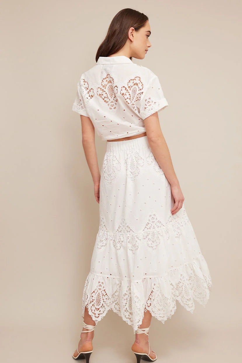 Asbury Top Embroidered Eyelet Blouse - Floral Lace Trim Women's Shirt for Casual & Office Wear - Perfect for Summer Outfits and Professional Attire