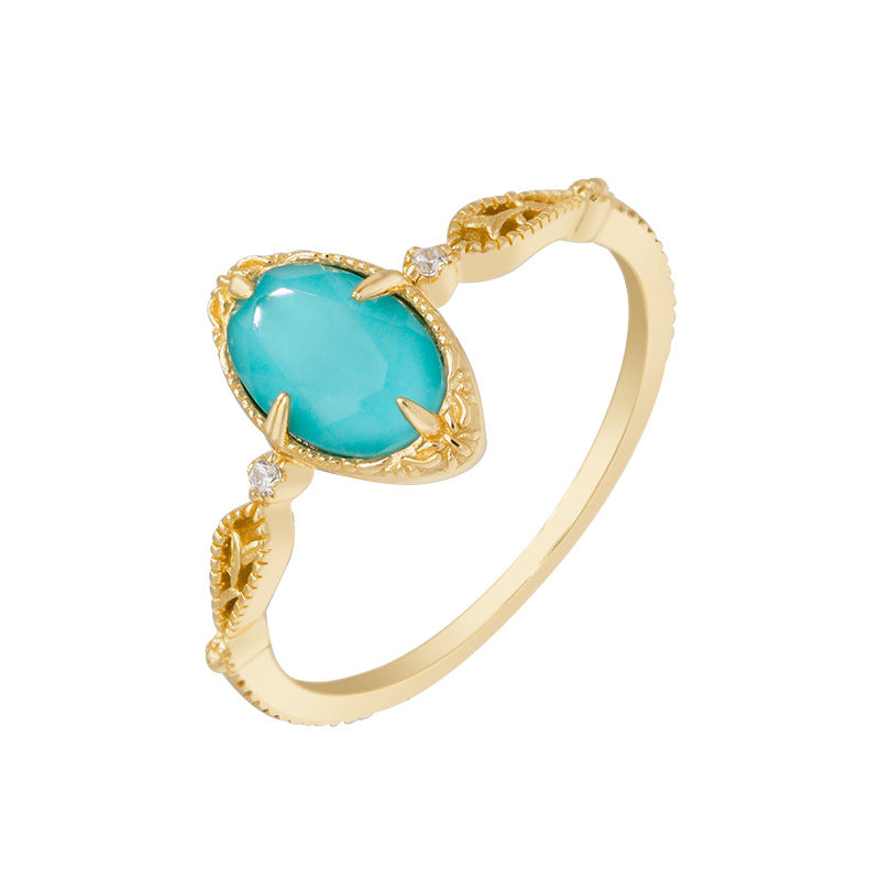 14K Gold Turquoise Clear Quartz Filigree Ring Set - Elegant Dainty Jewelry for Women | Perfect for Weddings, Parties & Everyday Wear | HJZB 360