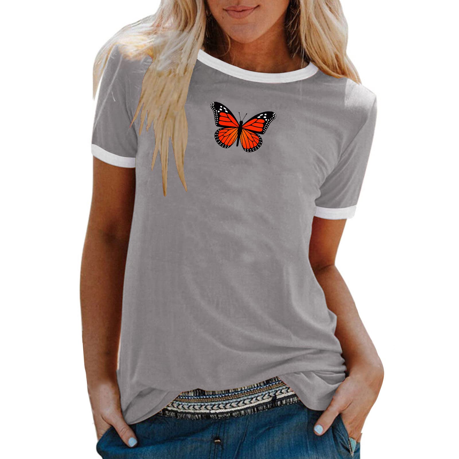 Trendy Butterfly Graphic T-Shirts for Women - Soft Short Sleeve Crewneck Casual Summer Tops - Perfect for Beach Outings, Music Festivals & Everyday Wear