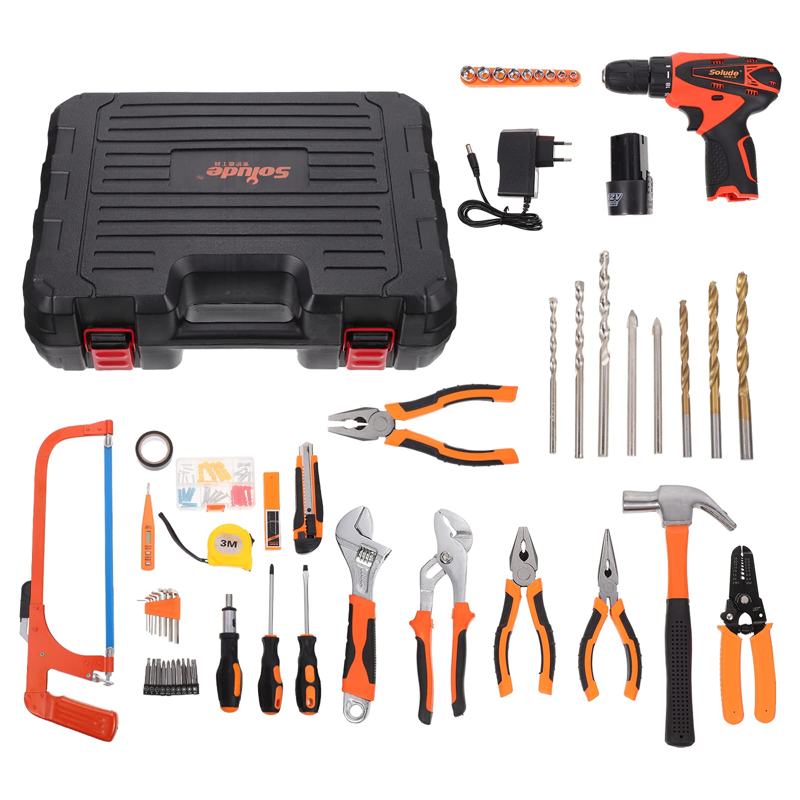 UKCOCO 63-Piece Cordless Drill Driver Tool Kit - Power Tools Combo Set for Home Repair & DIY Projects | Electric Drill, Hand Tools & Accessories | Perfect for Woodworking, Furniture Assembly & Household Maintenance
