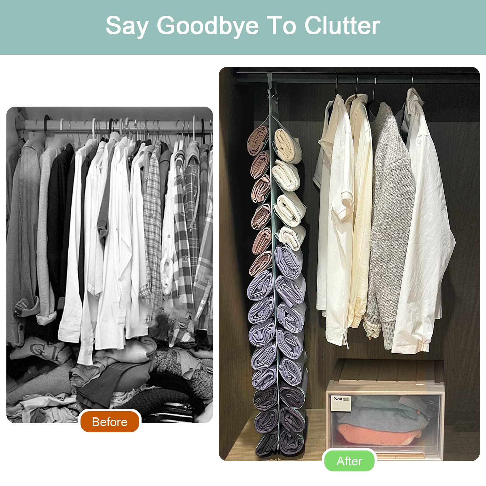26 Compartment Hanging Closet Organizer for Leggings, T-Shirts & Clothes - Space Saving Storage for Yoga Pants, Tank Tops, Underwear & Towels (Grey) - Perfect for Bedroom, Closet & Travel Organization