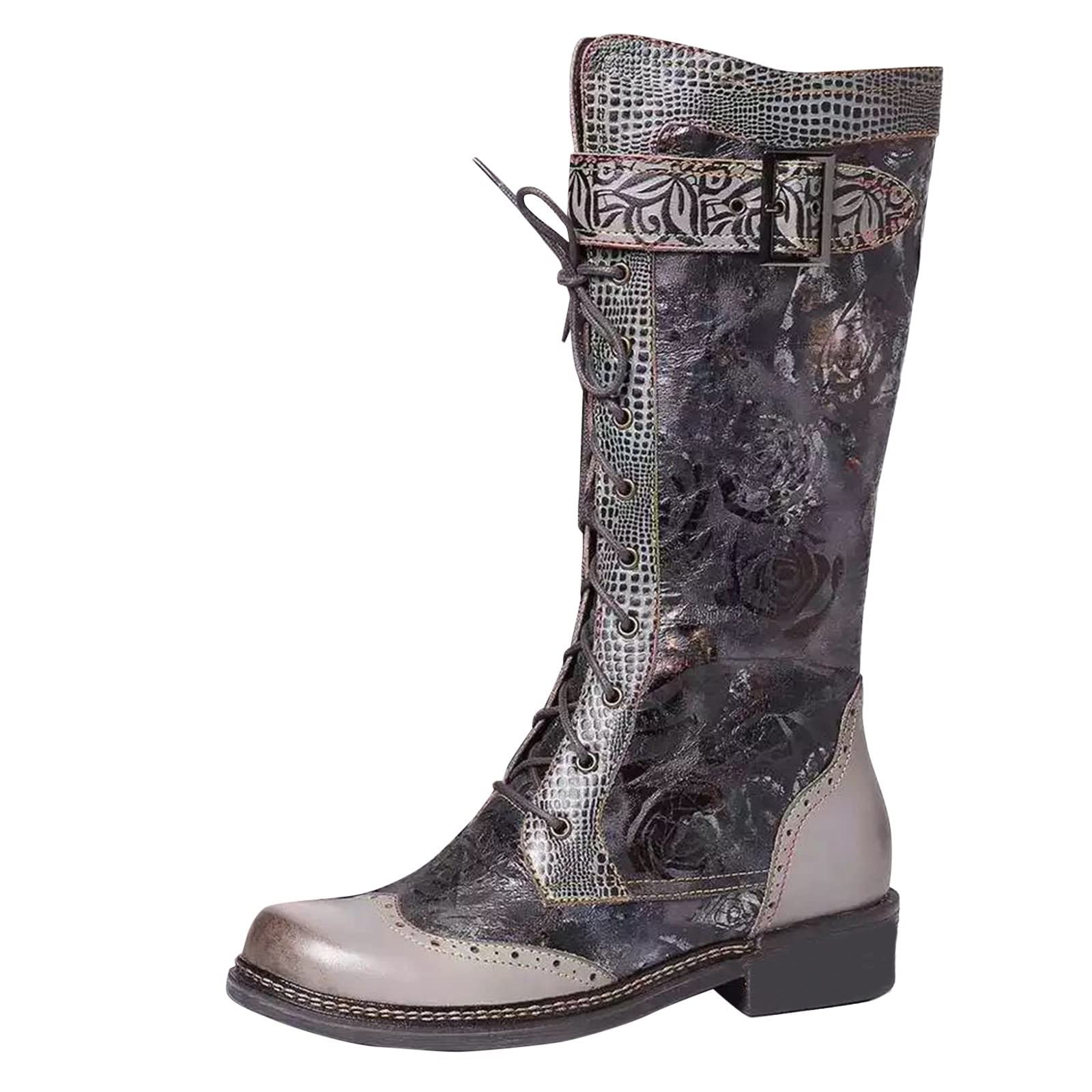 Stylish Women's Chunky Combat Boots with Zipper - Retro High Heel Ankle Boots for Women - Breathable & Fashionable Brown Heeled Boots | Perfect for Casual Outfits, Night Out & Street Style