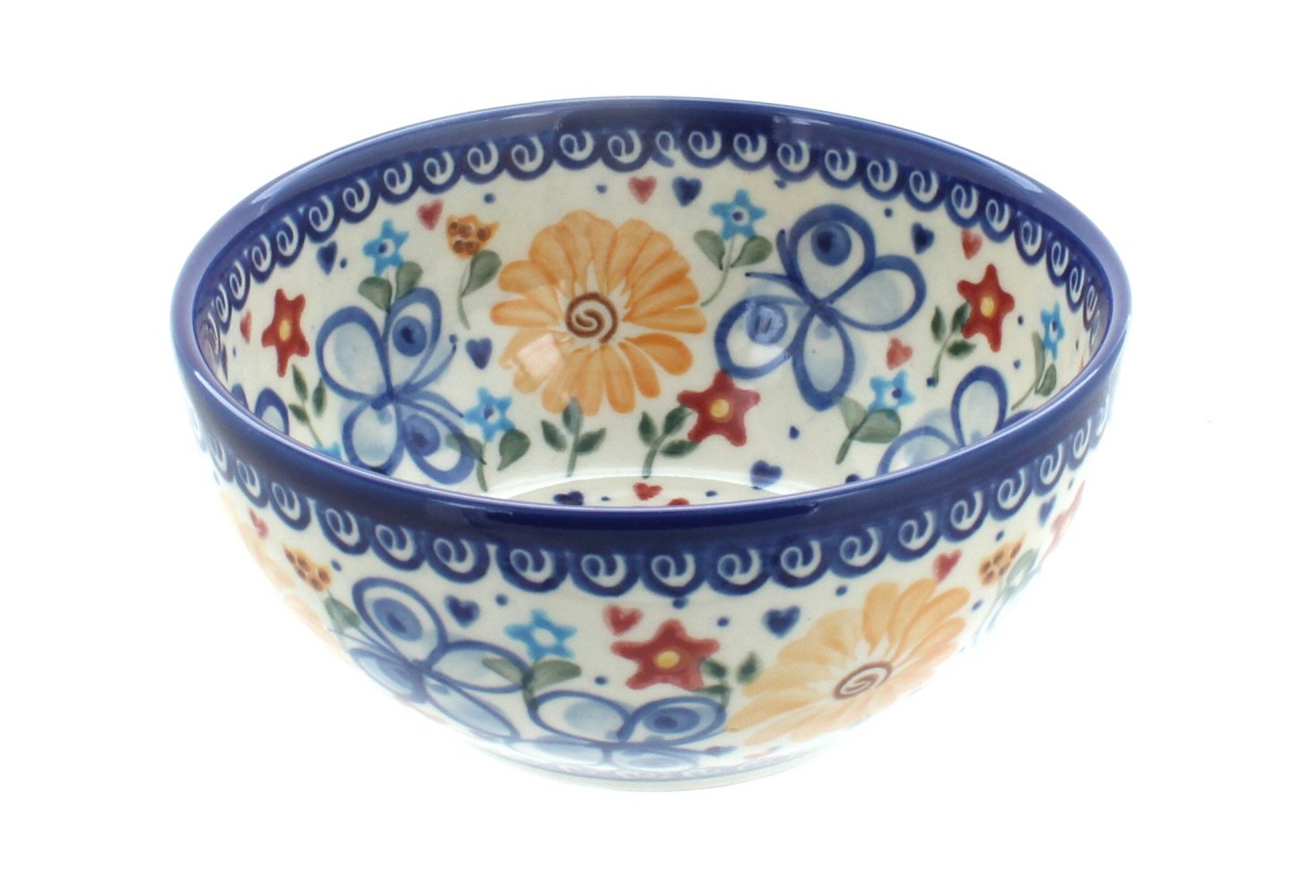 Handmade Blue Rose Polish Pottery Bowl with Butterfly Design - Ceramic Cereal & Soup Bowl for Breakfast, Dessert, or Decorative Display