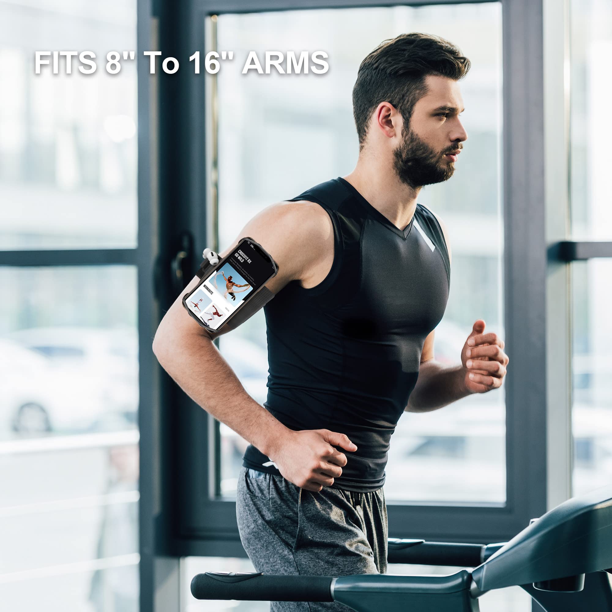 Universal Running Armband for iPhone 16/15/14/13/12 Pro Max & Samsung Galaxy S24/S23/Note - 360° Rotatable & Detachable Phone Holder for Workout, Jogging, Walking, Gym & Outdoor Activities