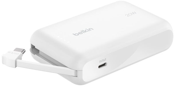 Belkin 10000mAh Power Bank with Built-in USB-C Cable & Dual Device Charging - Portable Charger for iPhone, Android, Smartphones - Perfect for Travel, Camping, Emergency Power Backup (4 Color Options)