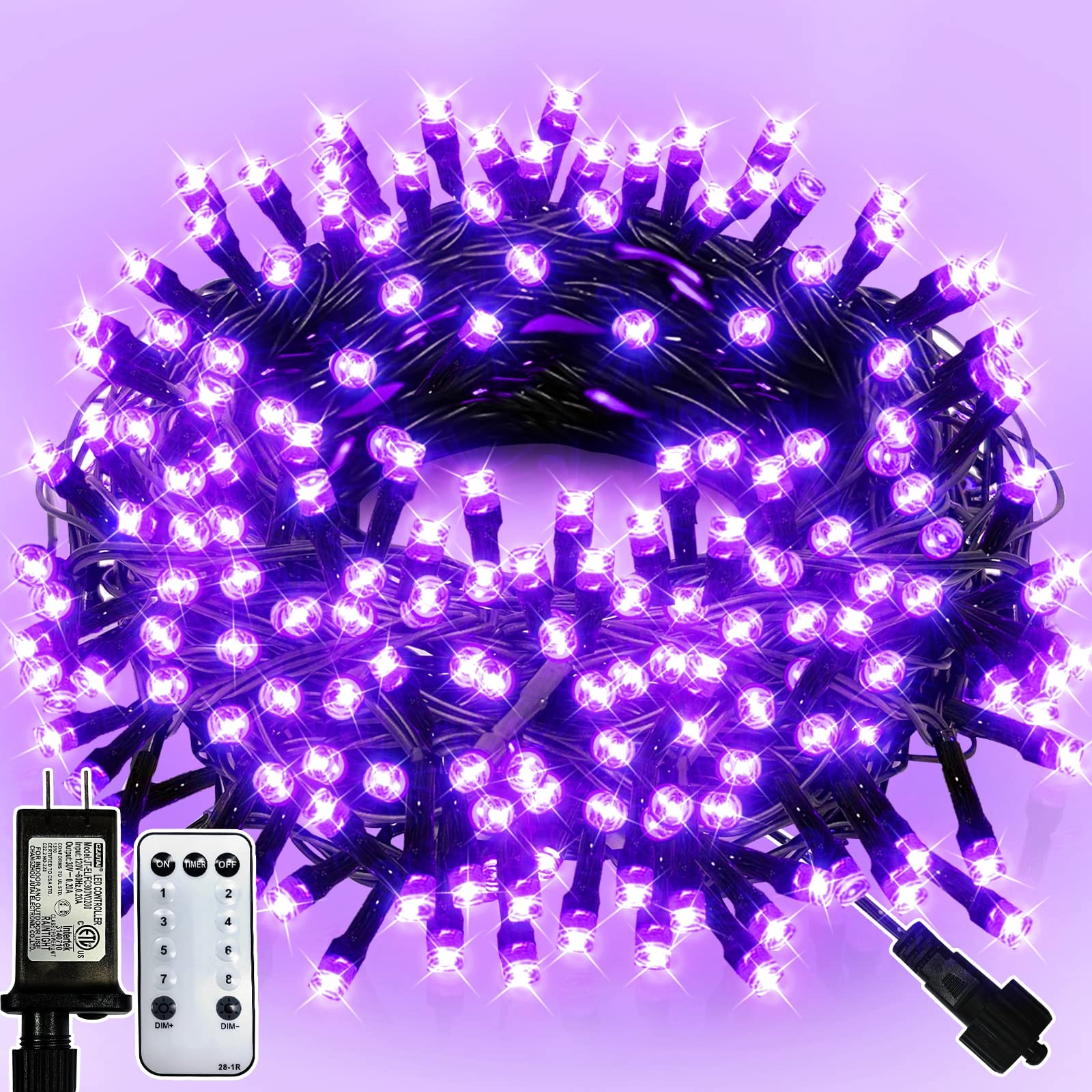 300 LED 100 Ft Halloween String Lights with 8 Flash Modes & Timer - Waterproof Remote Control Memory Function for Indoor Outdoor Decor - Perfect for Halloween Party, Home, Yard, Garden, and Christmas Tree Decorations (Purple)