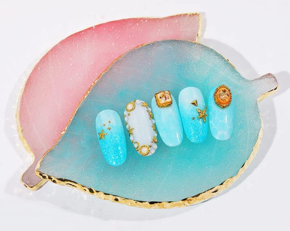 6 Colors Leaf-Shaped Nail Art Palette with Gold Edge - Gel Nail Polish Mixing Plate, Drawing Color Palette for Nail Art Display - Perfect for Salon, Home Manicure & DIY Nail Designs