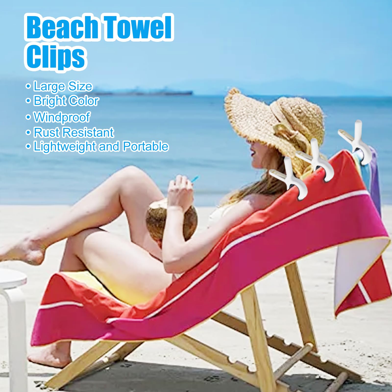 15 Pack Jumbo 3.65 Inch White Plastic Clothespins - Heavy Duty Clips for Beach Towels, Chairs & Clothes - Outdoor Laundry Clips Perfect for Pool, Boat, Cruise, Travel & Camping - Ideal for Hanging Wet Swimsuits, Blankets & Drying Clothes