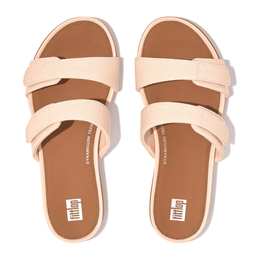 FitFlop Gracie Canvas Slide Sandals for Women - Comfortable Rose Foam Footbed | Perfect for Beach, Pool, and Summer Casual Wear