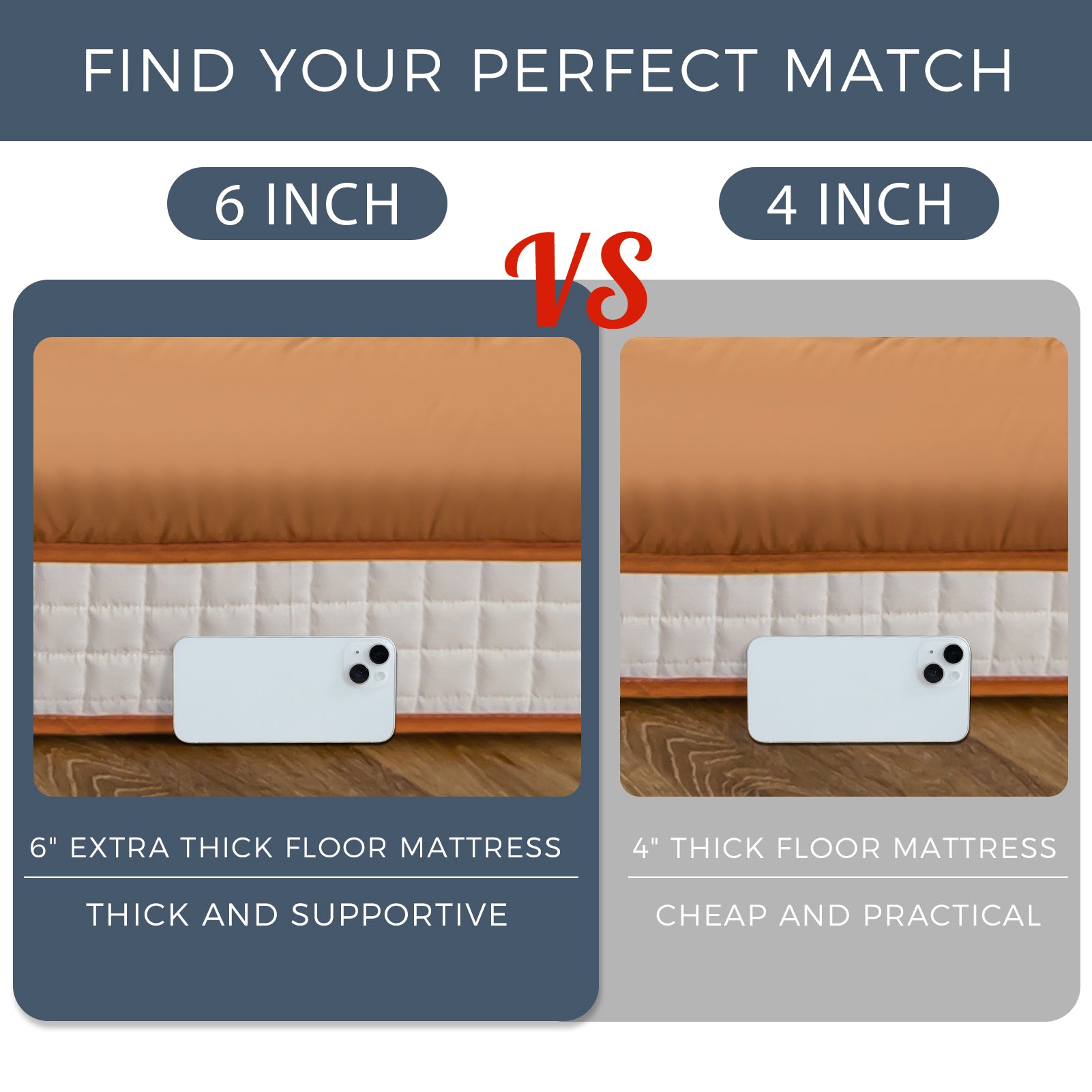 MAXYOYO 6-Inch Extra Thick Floor Futon Mattress - Geometric Diamond Quilted Bed Mattress Topper for Guest Bed, Dorm Room & Small Space Living | Foldable Floor Cushion for Sleeping, Lounging & Meditation