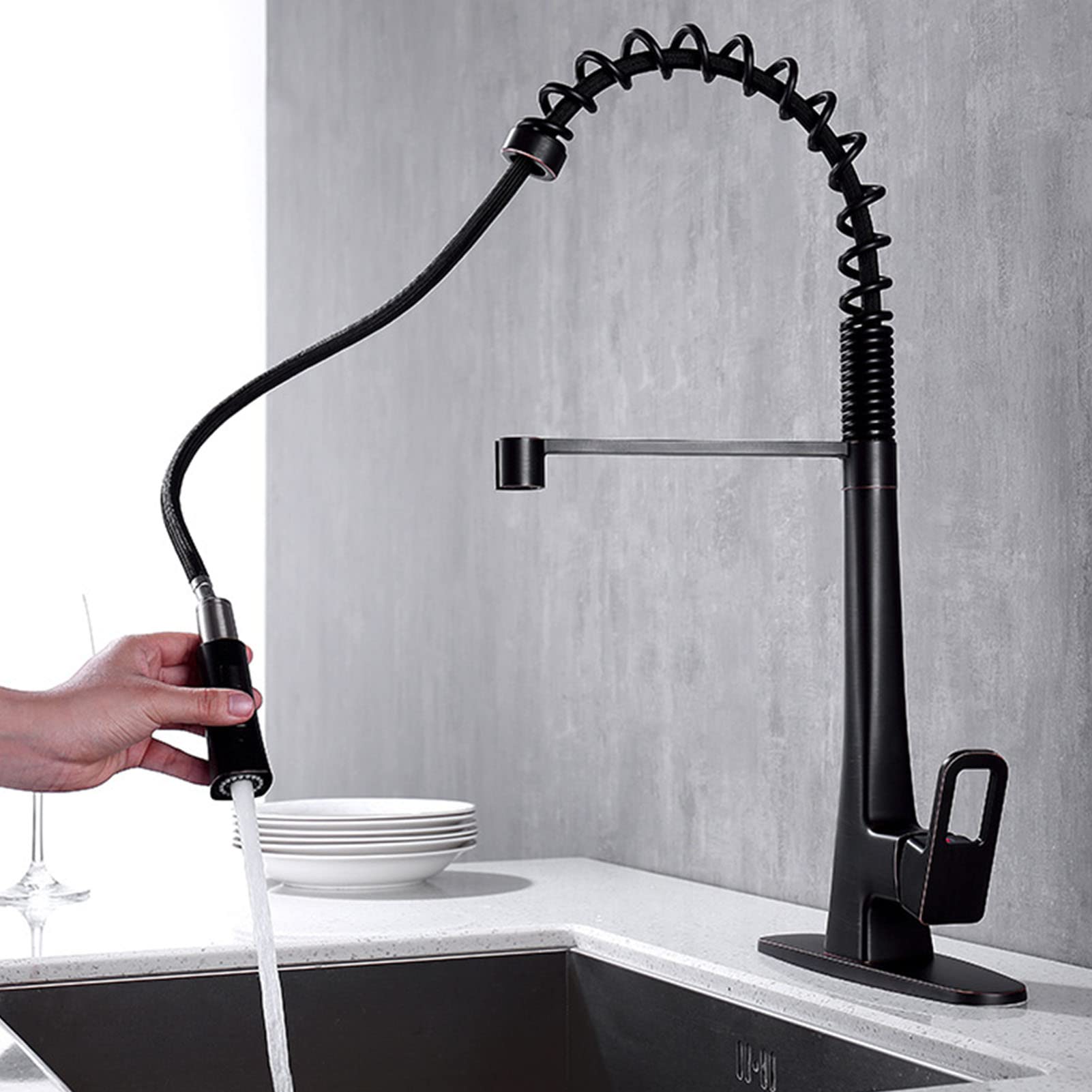 High Arc Single Handle Commercial Kitchen Faucet with Removable Sprayer - Oil Rubbed Bronze Solid Brass Sink Faucet with Deck Plate - Perfect for Restaurants, Home Kitchens & Heavy Duty Use